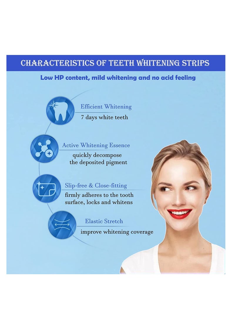 Teeth Whitening Strips Elastic Gel Teeth Whitening Kit Smile Whitening Strips for Against Yellow Teeth Coffee Stains Dental Black Teeth Mint Flavor 14Packs 28Strips