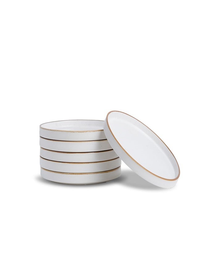 Shay طقم أطباق شاي ربعية مكون من 6 قطع، أبيض بحافة بنية | لمسة نهائية غير لامعة | بورسلين فاخر | طقم أطباق للوجبات الخفيفة مكون من 6 قطع | أطباق للحلويات | طبق للوجبات الخفيفة (أطباق يابانية ربعية - أبيض) - Image 5