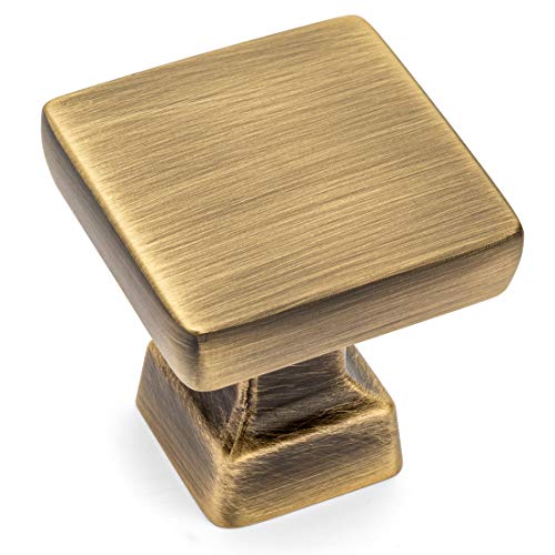 Cosmas 10 Pack 1480BAB Brushed Antique Brass Contemporary Square Cabinet Hardware Knob - 1" Square - Image 1
