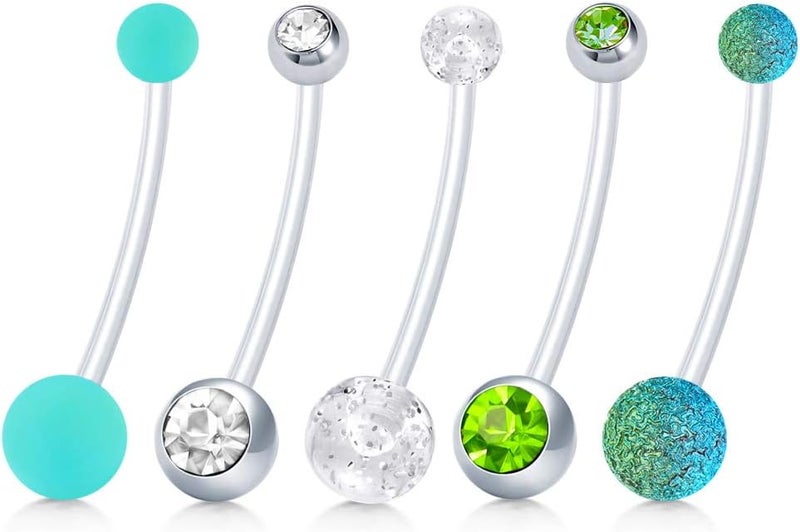 JFORYOU Pregnancy Maternity Flexible Bioplast Long Belly Button Rings Navel Retainer Body Piercing 14G 1&1/2 Inch Length Varied Style - Image 1