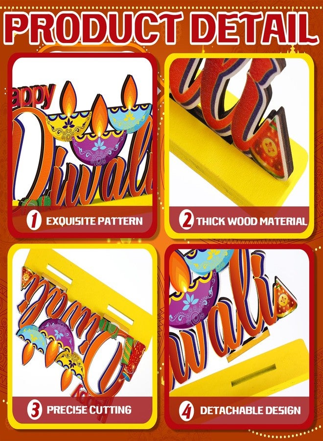 DoubleFill مجموعة دبل فيل من 6 قطع لتزيين طاولة ديوالي، زينة ديوالي سعيدة، شموع ديبافالي، مصابيح زيتية، قطع مركزية خشبية للطاولة، لافتة مهرجان الأنوار في الهند، لوازم حفلات ديوالي، ديكور منزلي - Image 4