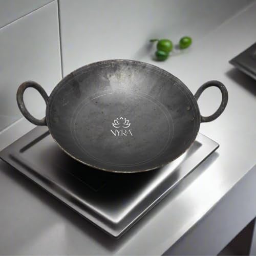 NYRA® Natural Traditional Black Iron Kadhai for Cooking Handmade Heavy Base Loha Kadai Lokhand/Lokhandi with Handle (Medium - 1.5 LTR) - Image 5
