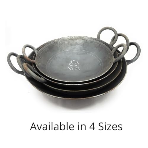 NYRA® Natural Traditional Black Iron Kadhai for Cooking Handmade Heavy Base Loha Kadai Lokhand/Lokhandi with Handle (Medium - 1.5 LTR) - Image 4