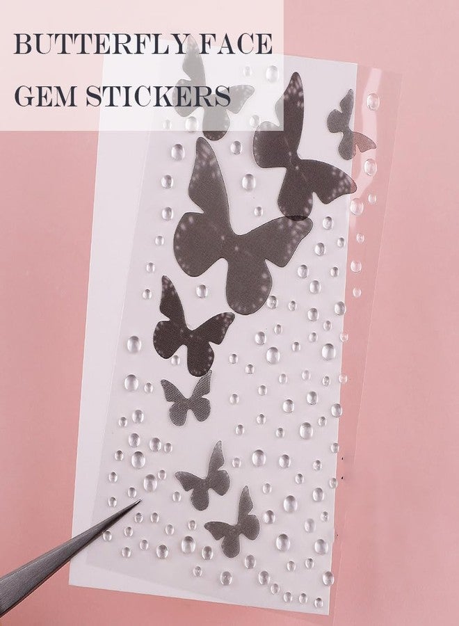 GELXGRIT ملصقات وجه فراشة مرصعة بالأحجار الكريمة، 4 أوراق، ملصقات فراشات ملونة مرصعة بأحجار الراين للمكياج، ملصقات كريستال ثلاثية الأبعاد، ملصقات لؤلؤية ذاتية اللصق للأعمال اليدوية، إكسسوارات فن الأظافر، ديكور شعر الجسم - Image 5