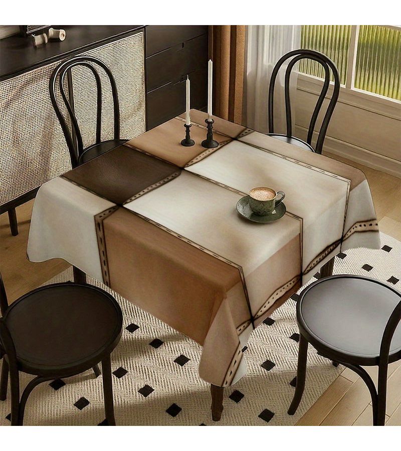 1pc Soft Faux Leather Patchwork Tablecloth 55.12 x 55.12 Inches Machine Washable Easy to Clean For Dining Coffee Tea Desk Picnic Outdoor Camping Table Home Textile - Image 4