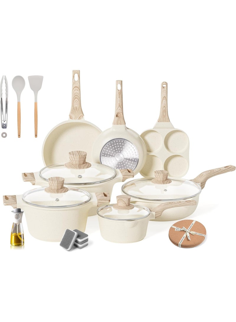 طقم  قطعة طاسات بيض وجرانيت غير لاصقة للفطار، مناسبة للبوتاجاز والطبخ على الحث - Image 1