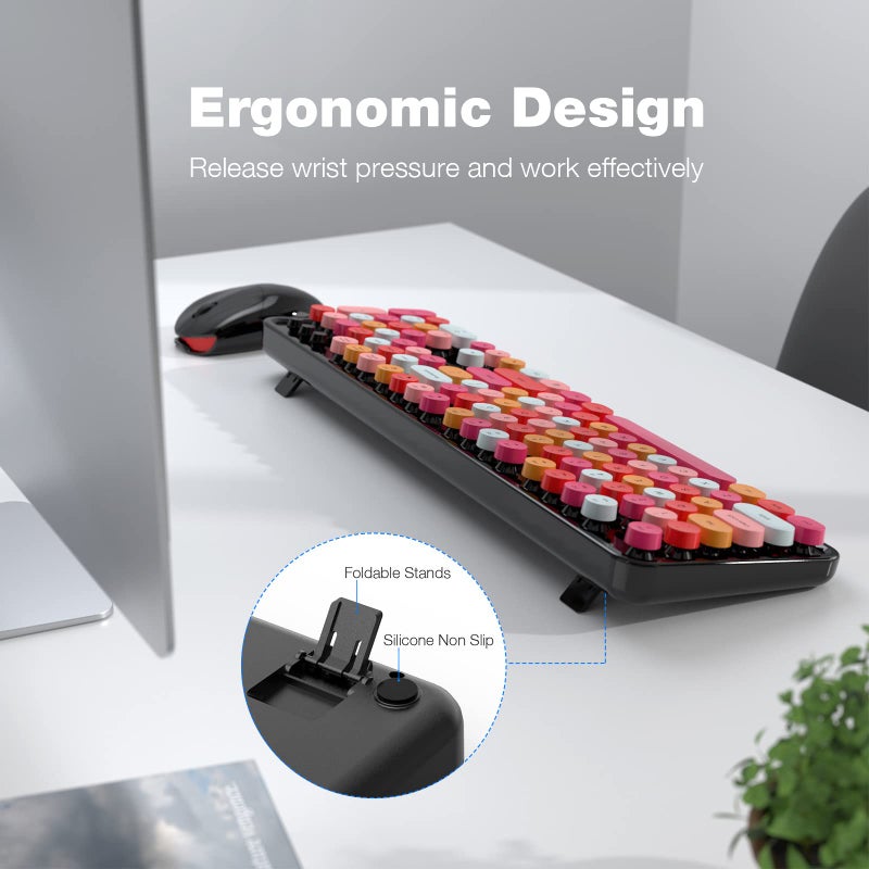 MOWUX Wireless Keyboard and Mouse Combo, MOWUX Colorful Computer Full Size 2.4G Plug and Play Wireless Typewriter Keyboard and Mouse Set for Windows, Computer, Desktop, PC, Notebook (Black Colorful) - Image 5
