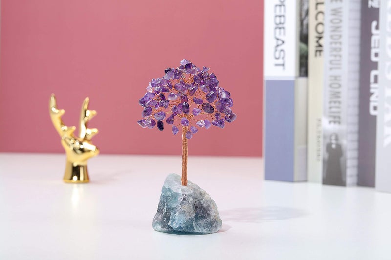 Jovivi Natural Amethyst Crystal Tree  Raw Healing Crystals Fluorite Base Bonsai Money Tree for Home Office Table Decor Wealth and Luck - Image 2