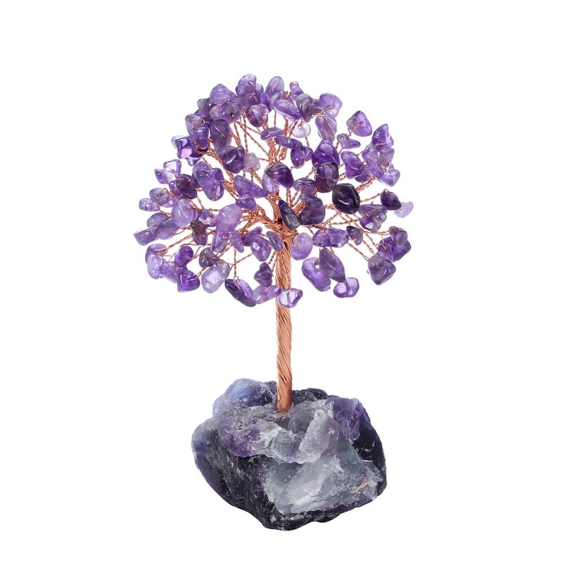 Jovivi Natural Amethyst Crystal Tree  Raw Healing Crystals Fluorite Base Bonsai Money Tree for Home Office Table Decor Wealth and Luck - Image 1