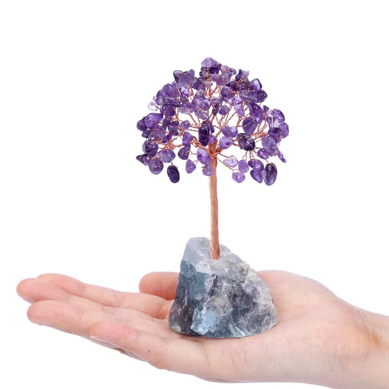 Jovivi Natural Amethyst Crystal Tree  Raw Healing Crystals Fluorite Base Bonsai Money Tree for Home Office Table Decor Wealth and Luck - Image 4