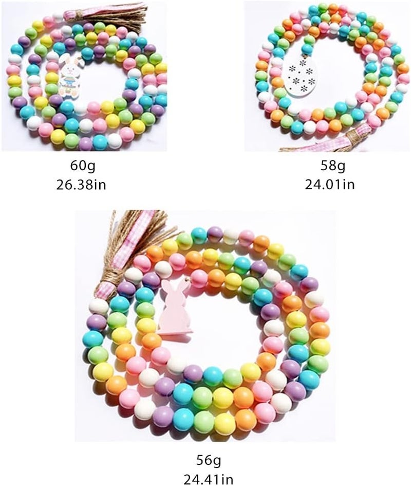 Easter wooden bead garland with jute tassel and rabbit label, spring decoration, colorful iron wooden bead, rustic prayer bead for stepped tray - Image 4