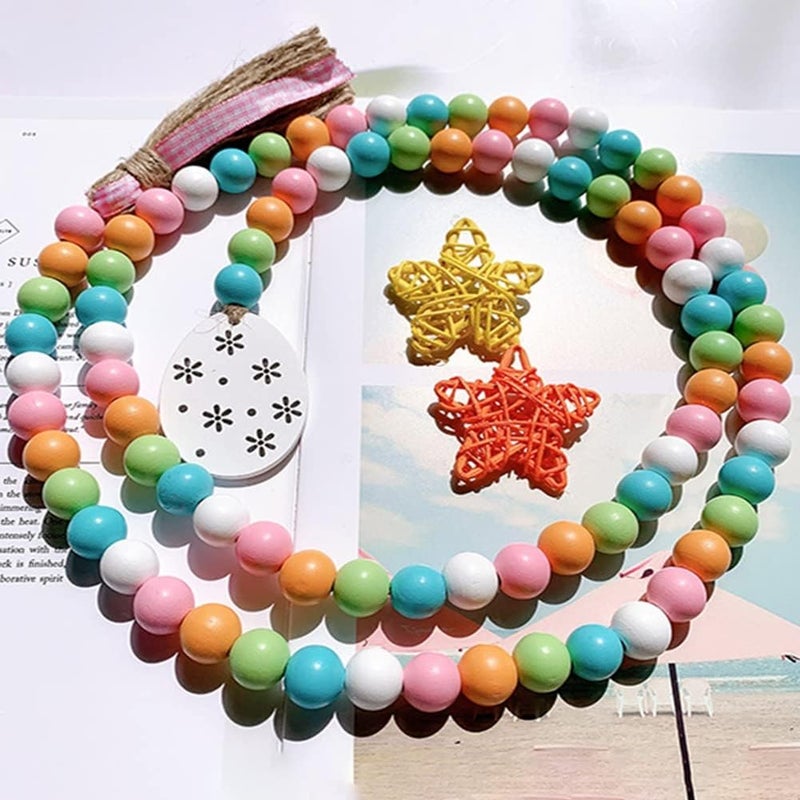 Easter wooden bead garland with jute tassel and rabbit label, spring decoration, colorful iron wooden bead, rustic prayer bead for stepped tray - Image 5