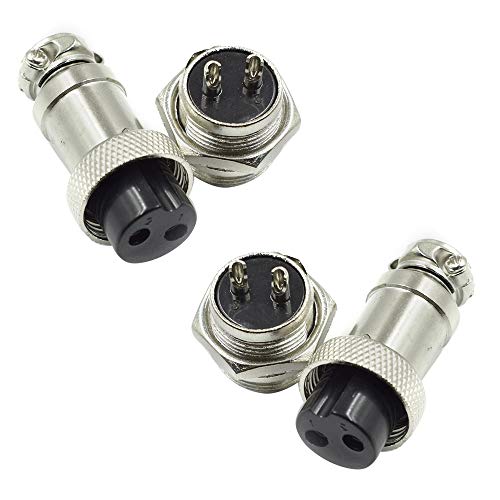 Hxchen 2 Pin Metal Male Female Panel Connector 16mm GX16-2P Aviation Plug Silver - (2 Sets) - Image 1