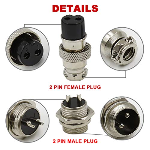 Hxchen 2 Pin Metal Male Female Panel Connector 16mm GX16-2P Aviation Plug Silver - (2 Sets) - Image 3