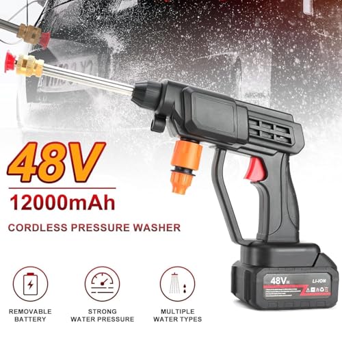 TECH LOGO ELECTRONICS High Pressure Washer Gun Cordless Portable Wireless Double Battery 48V 12000mah High Pressure Car Wash Bike Washing Cleaning Adjustable Nozzle and 5M Hose Pipe - Image 5