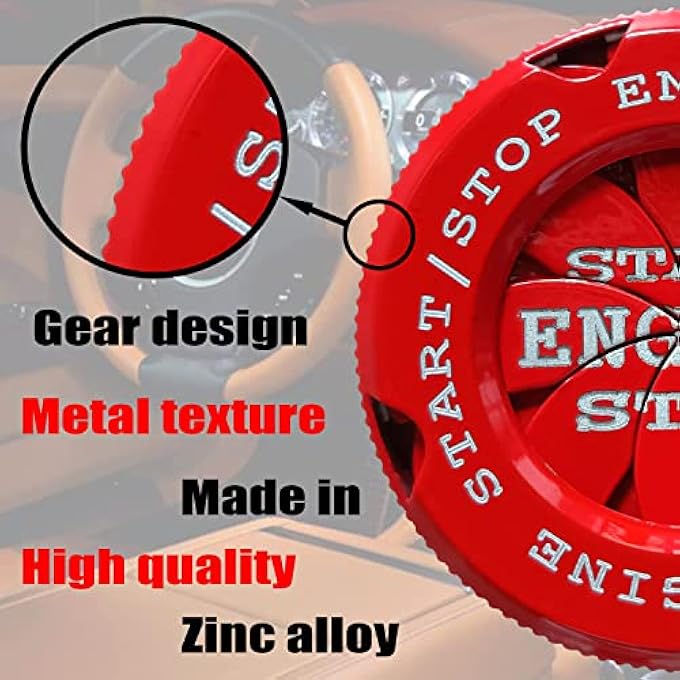 SYOSI Push To Start Button Cover Car Engine Start Stop Button Cover For Car And Some Motorcycle Universal Rotating Push Start Button Cover RedEnglishRed - Image 3