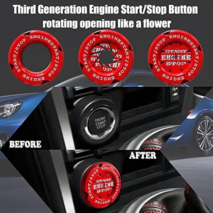SYOSI Push To Start Button Cover Car Engine Start Stop Button Cover For Car And Some Motorcycle Universal Rotating Push Start Button Cover RedEnglishRed - Image 5