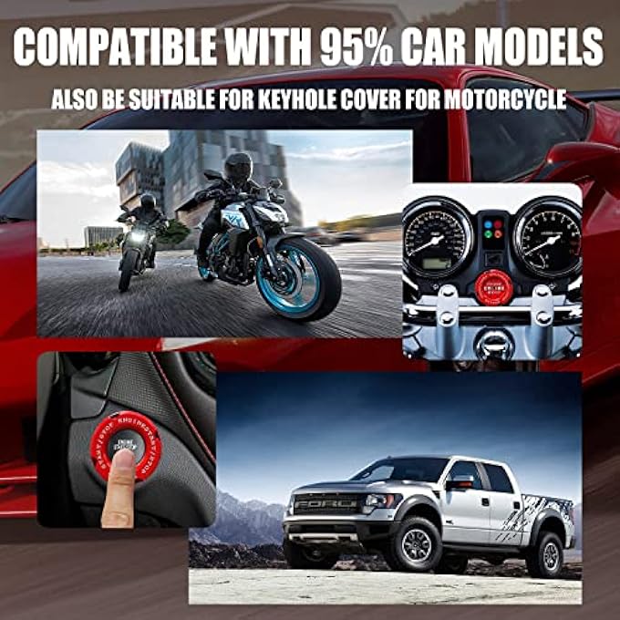 SYOSI Push To Start Button Cover Car Engine Start Stop Button Cover For Car And Some Motorcycle Universal Rotating Push Start Button Cover RedEnglishRed - Image 4