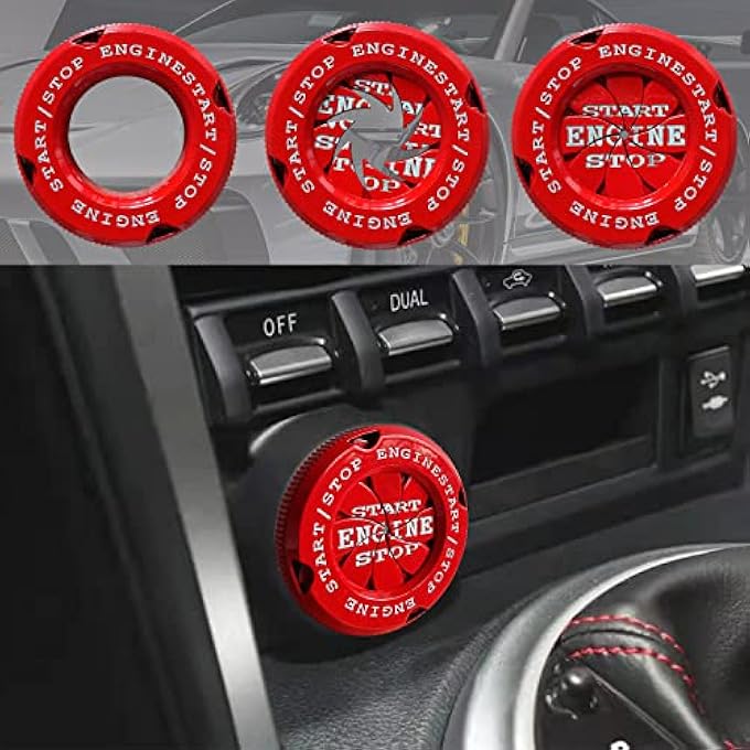 SYOSI Push To Start Button Cover Car Engine Start Stop Button Cover For Car And Some Motorcycle Universal Rotating Push Start Button Cover RedEnglishRed - Image 2