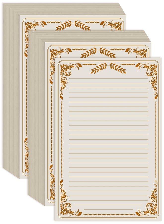 (عبوتان) ورق كتابة عتيق مسطر - 200 ورقة، ورق كتابة للرسائل بخطوط وتصميم حدود عتيق، مناسب للكتابة على القرطاسية، الدعوات والملاحظات، 100 غرام/متر مربع، 8.5 × 11 بوصة، بني - Image 1