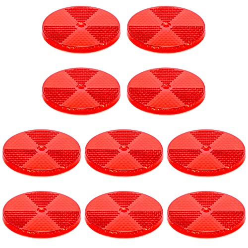 Tallew 10 Pack Front Round Reflector for Driveway Fence Gate Posts Trailers Safety Automobiles Boats Mailboxes Reflector with Center Mounting Hole(Red) - Image 1