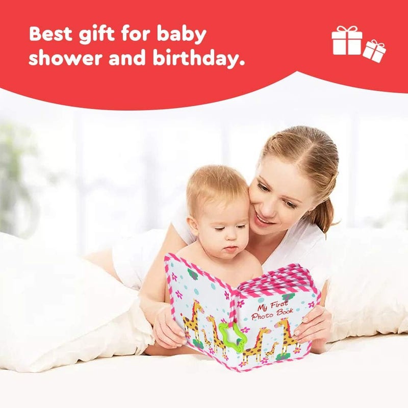 AUVCAS Baby Photo Album Soft Cloth Photo Book First Year Memory Album Shower Gift for Babies Newborns Toddlers  KidsHolds 4x6 Inch Photos Pink - Image 2