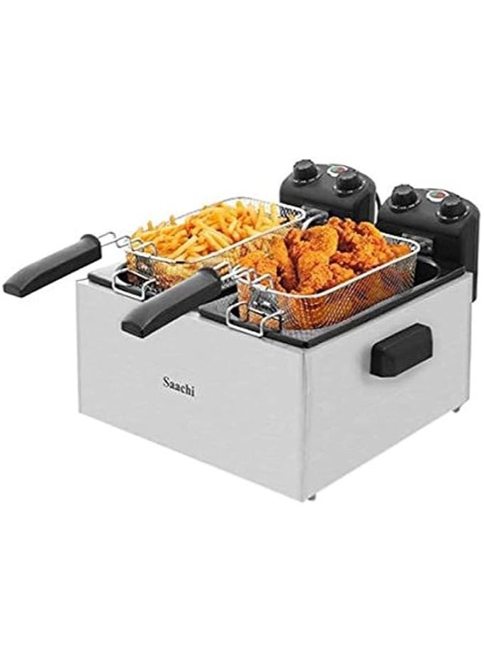 Saachi Deep Fryer with Two Baskets, Stainless Steel Body, Removable Inner Pan, Adjustable Timer and Temperature Control 6 L 2000 W NL-DF-4758-ST Silver