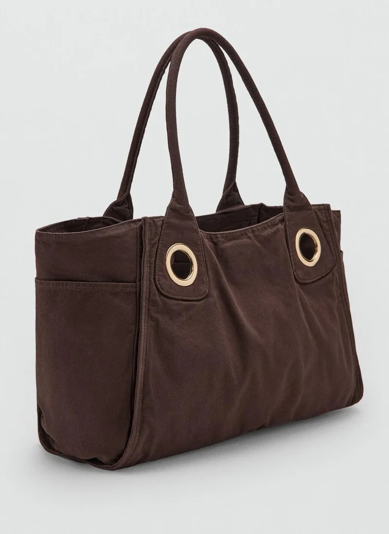 Mango Canvas Eyelets Handbag
