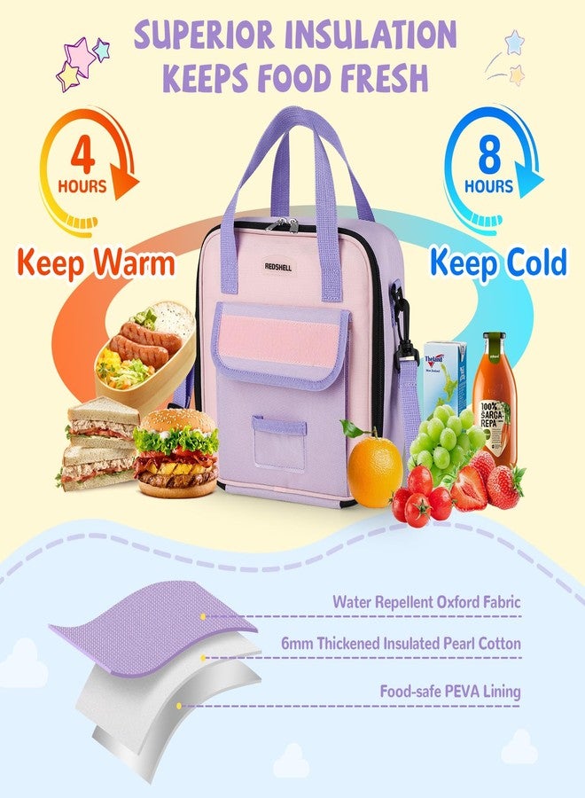 REDSHELL Tactical Lunch Box Kids, Large Insulated Lunch Bag for Girls, Cooler Lunchbag, Square Toddler Lunchbox, School Daycare Lunch Tote Pail with Water Bottle Holder Shoulder Strap, Purple - Image 4