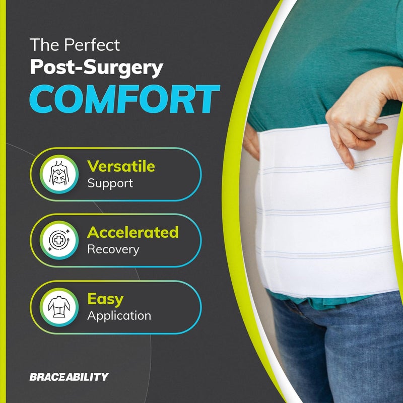 BraceAbility Plus Size Abdominal Binder for Post Surgery Recovery - Bariatric Stomach Hernia Belt, Post Partum Waist Binder, Diastasis Recti Obese Belly Support Band for Big Men and Women (4XL 12") - Image 2