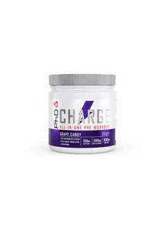 PhD Charge All in 1 Pre-workout for performance and focus and fully dosed formulation, 200mg caffeine,2000mg beta alanine and 3000mg creatine - Grape Candy - 300g  - Image 1