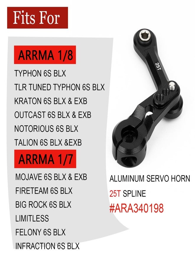 MOSHNOLY Aluminum Tie Rod&25T Steering Servo Horn for Arrma 1/8 6S Typhon/Kraton/Talion/Outcast/Notorious,1/7 Limitless/Infraction/Mojave 6S Blx Upgrades Fixed Link Steering 25t Servo Arm AR340061 AR330230 - Image 2