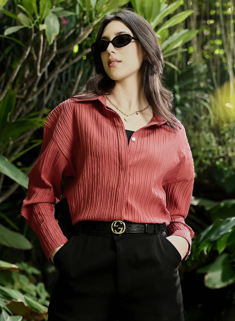 بينيا كولادا Women's Brick Red Pin-Tactile Oversized Shirt