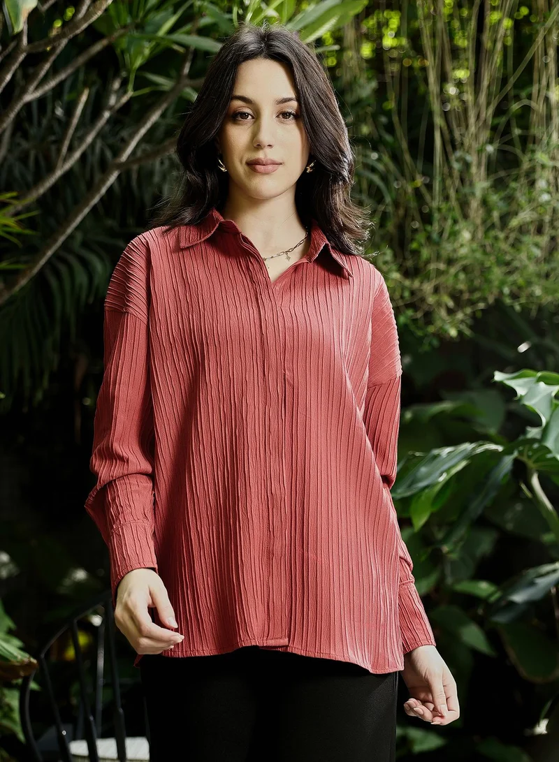 بينيا كولادا Women's Brick Red Pin-Tactile Oversized Shirt