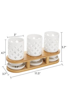 Arabest 3 Pieces Ceramic Silverware Holder With Bamboo Base, Cutlery Storage Organizer for Forks, Spoons and Knives, Utensil With Drain Holes for Kitchen, Cabinet Or Pantry  - Image 2