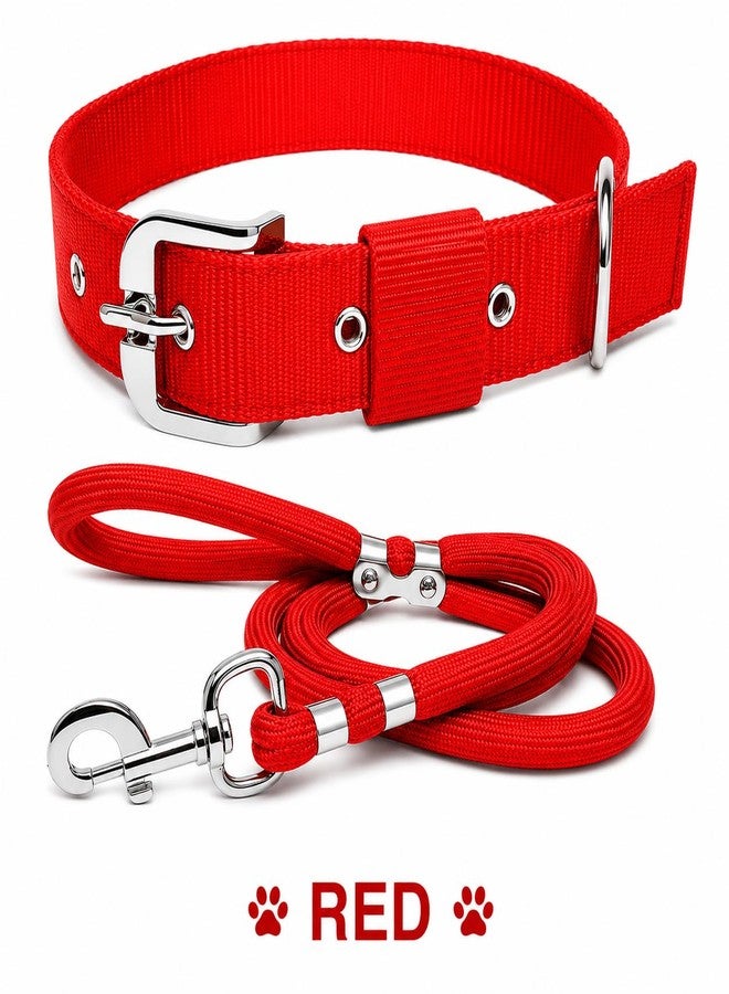 VIPCOLLECTION Dog Collar & Rope Leash Set Adjustable Comfortable For Training Walking And Running For All Breeds|Also Offer Secure Control (Length 34 Inch, Extra Large, Red) - Image 2
