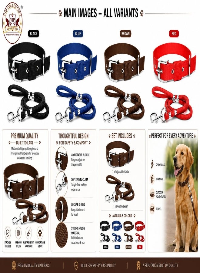 VIPCOLLECTION Dog Collar & Rope Leash Set Adjustable Comfortable For Training Walking And Running For All Breeds|Also Offer Secure Control (Length 34 Inch, Extra Large, Red) - Image 3
