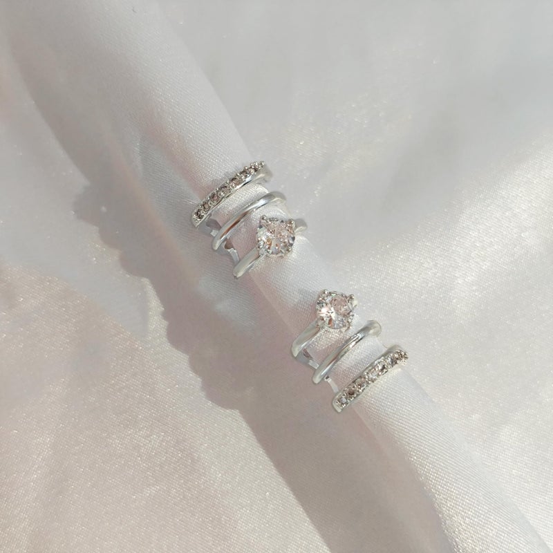 IMBOS 14K Silver Plated Illusion Stud Earrings Silver Hoop Earrings for Women Trendy CZ Segment Unique Triple Hoop Hypoallergenic Earring for Women Cute Jewelry Gift - Image 5