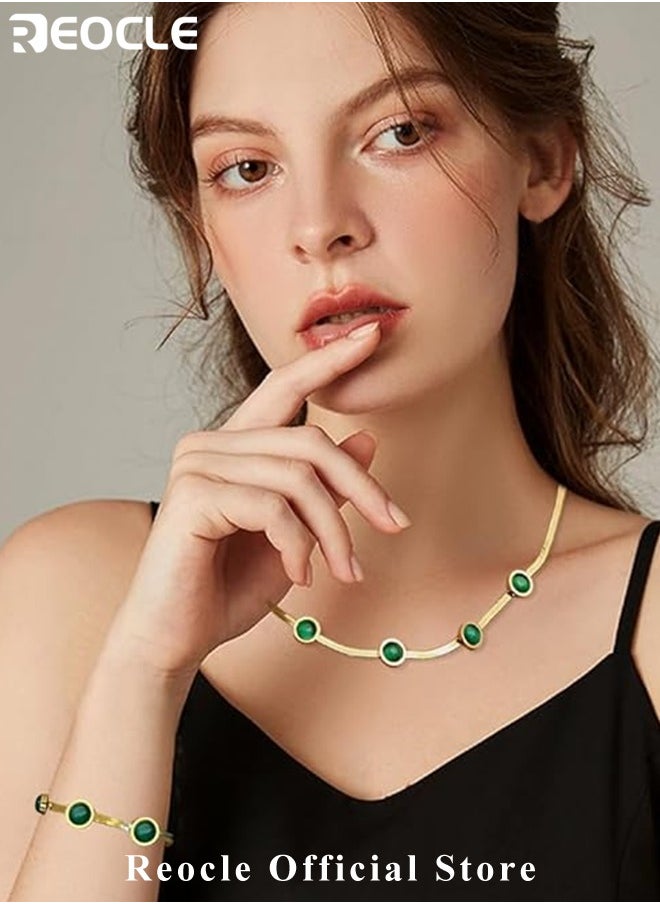 REOCLE Women's Jewelry Set Emerald Necklace Bracelet Set Wedding Anniversary Birthday Engagement Gift for Bridesmaid & Wife & Girlfriend & Friend  - Image 2