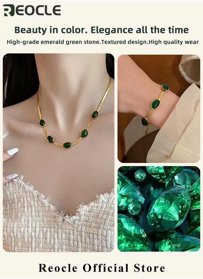 REOCLE Women's Jewelry Set Emerald Necklace Bracelet Set Wedding Anniversary Birthday Engagement Gift for Bridesmaid & Wife & Girlfriend & Friend  - Image 5
