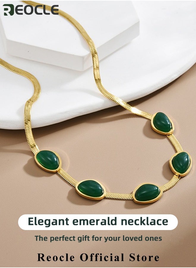 REOCLE Women's Jewelry Set Emerald Necklace Bracelet Set Wedding Anniversary Birthday Engagement Gift for Bridesmaid & Wife & Girlfriend & Friend  - Image 3