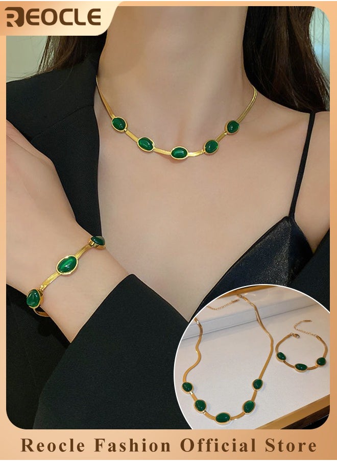 REOCLE Women's Jewelry Set Emerald Necklace Bracelet Set Wedding Anniversary Birthday Engagement Gift for Bridesmaid & Wife & Girlfriend & Friend  - Image 1
