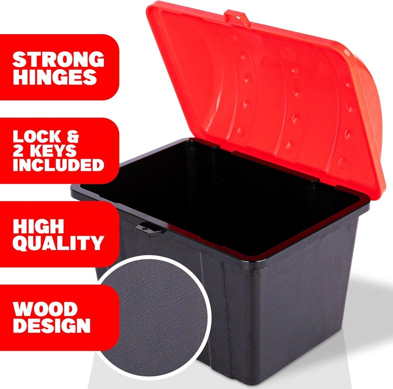 Art Creativity Treasure Chest Box for Kids - Black Wood Grain Texture with Red Cover and Functional Metal Lock and Keys, 9.25" x 7.5" x 7" - Plastic Treasure Box Chest for Classroom Kids Prizes Storage - Image 3