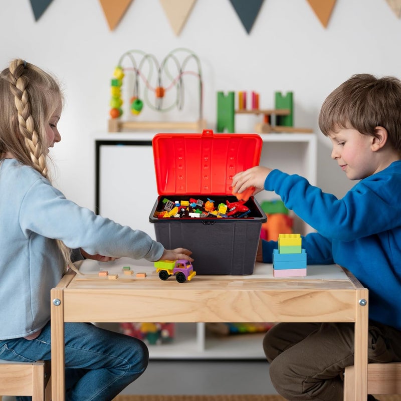 Art Creativity Treasure Chest Box for Kids - Black Wood Grain Texture with Red Cover and Functional Metal Lock and Keys, 9.25" x 7.5" x 7" - Plastic Treasure Box Chest for Classroom Kids Prizes Storage - Image 5