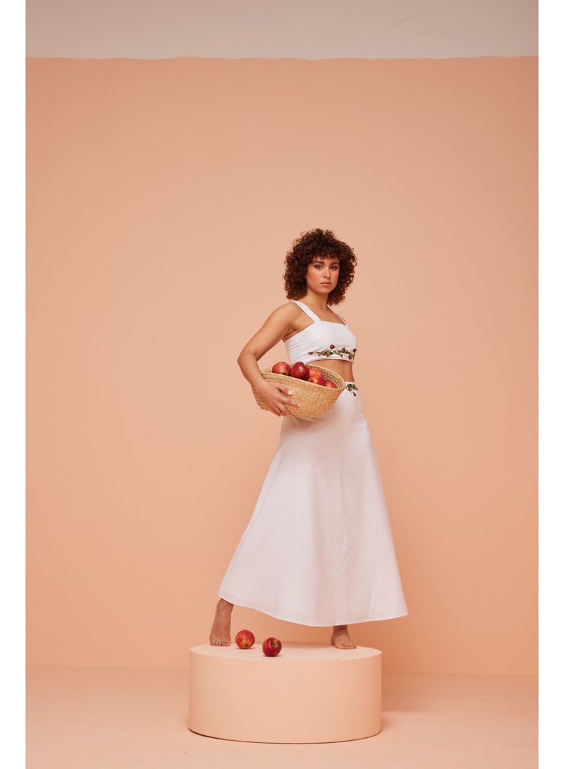 أشيتا فرنانديز Ashita Fernandes Alora Skirt – Women's White Maxi Slip Skirt with Simple Floral Design | Ankle-Length, Natural Waist Fit | 100% Linen Blend, Wrinkle-Resistant | Casual, Resort & Summer Wear  - Image 5