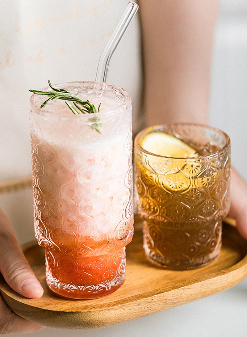 SYOSI Vintage Glassware Drinking Glasses Set, 4 Pcs Small Glass Cups, Embossed Stackable Pattern Style Cups, Vintage Glassware, Ice Coffee Cup Juice Drinkware, 350 ml - Image 2