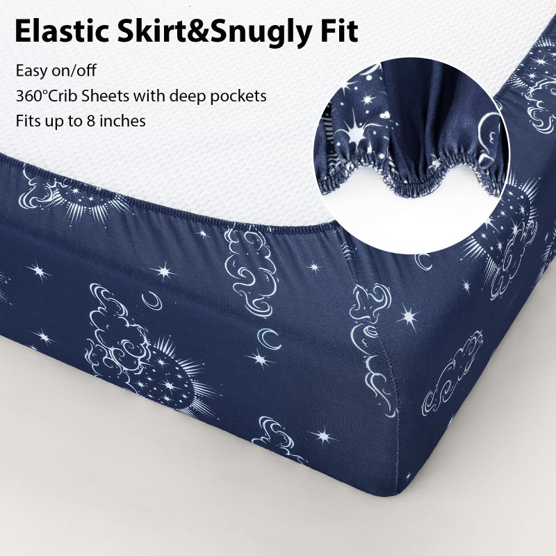 FIEMOL Baby Crib Sheets for Boys and Girls, 3 Pack Fitted Toddler Bed Sheets Neutral for 52â€x28â€ Standard Crib and Toddler Mattresses, Super Soft Microfiber Green Starry Sky - Image 5