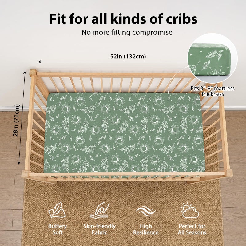 FIEMOL Baby Crib Sheets for Boys and Girls, 3 Pack Fitted Toddler Bed Sheets Neutral for 52â€x28â€ Standard Crib and Toddler Mattresses, Super Soft Microfiber Green Starry Sky - Image 3