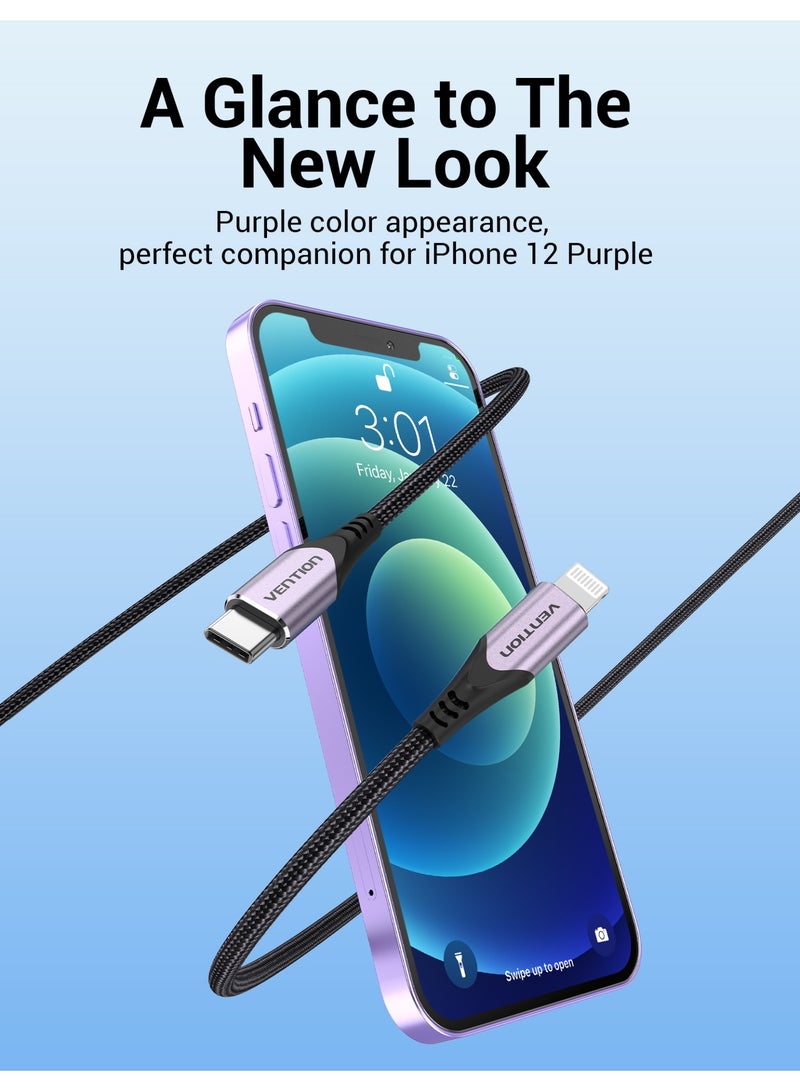 VENTION USB 2.0 C Male to Lightning Male Cable Purple 1M Aluminum Alloy Type Model # TACVF - Image 3