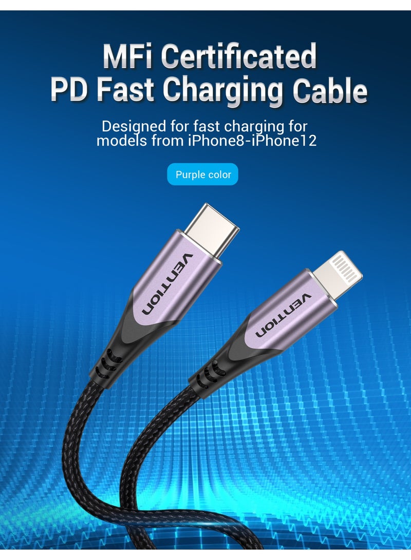 VENTION USB 2.0 C Male to Lightning Male Cable Purple 1M Aluminum Alloy Type Model # TACVF - Image 2